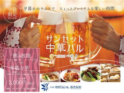 【9月30日まで】夕暮れテラスで楽しむ飲み放題+選べる本格中華4