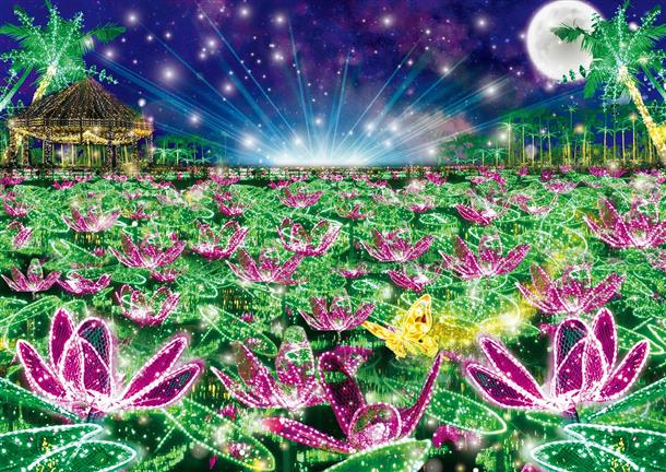 夏に咲く蓮をモチーフにした蓮の花イルミ